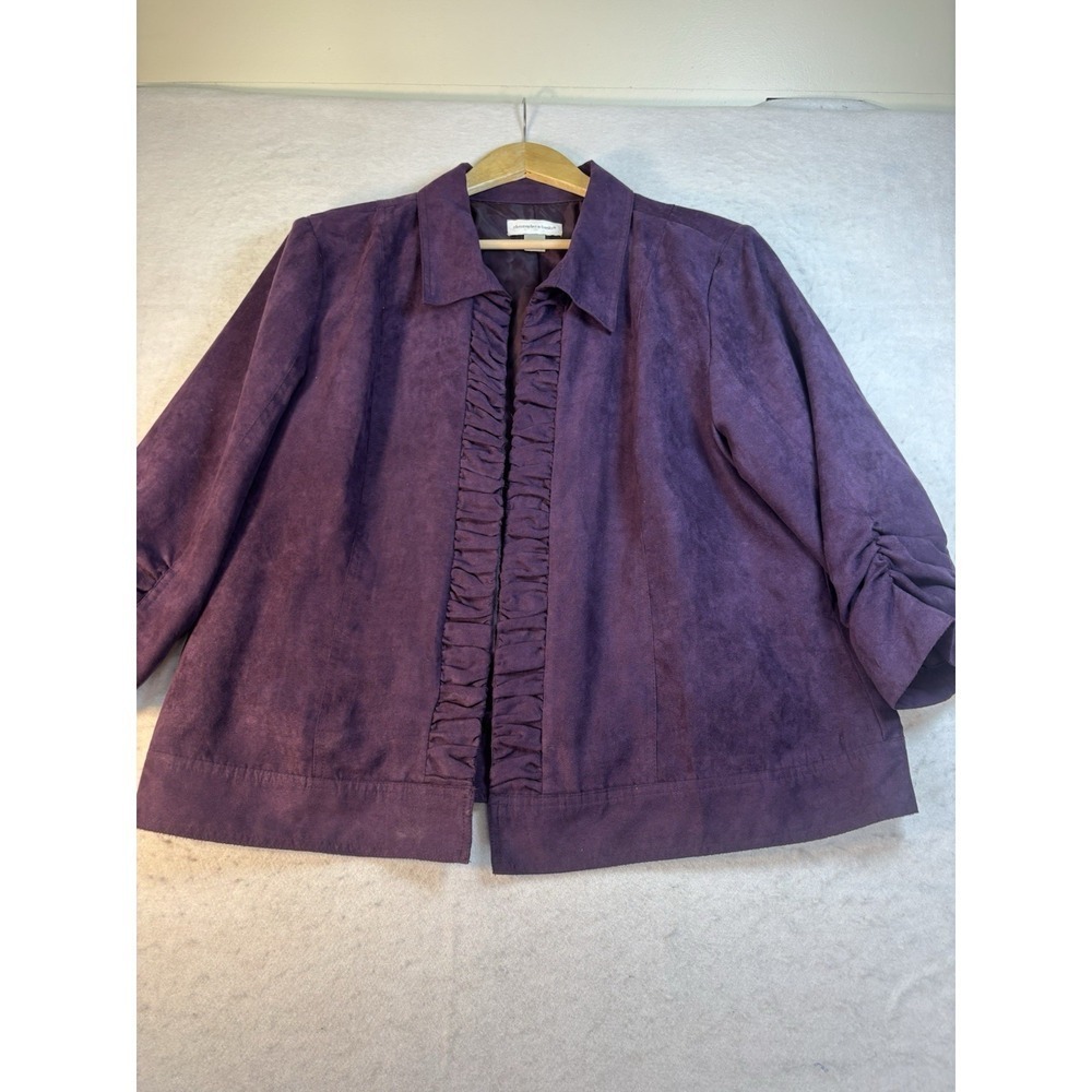 Christopher & Banks Purple‎ Faux Suede Ruffle Jacket XL 3/4 Rouched Sleeves